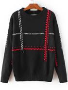 Shein Black Rope Detail Ribbed Trim Sweater