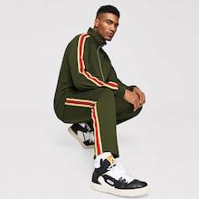 Shein Men Striped Sleeve Zipper Jacket & Pants Set