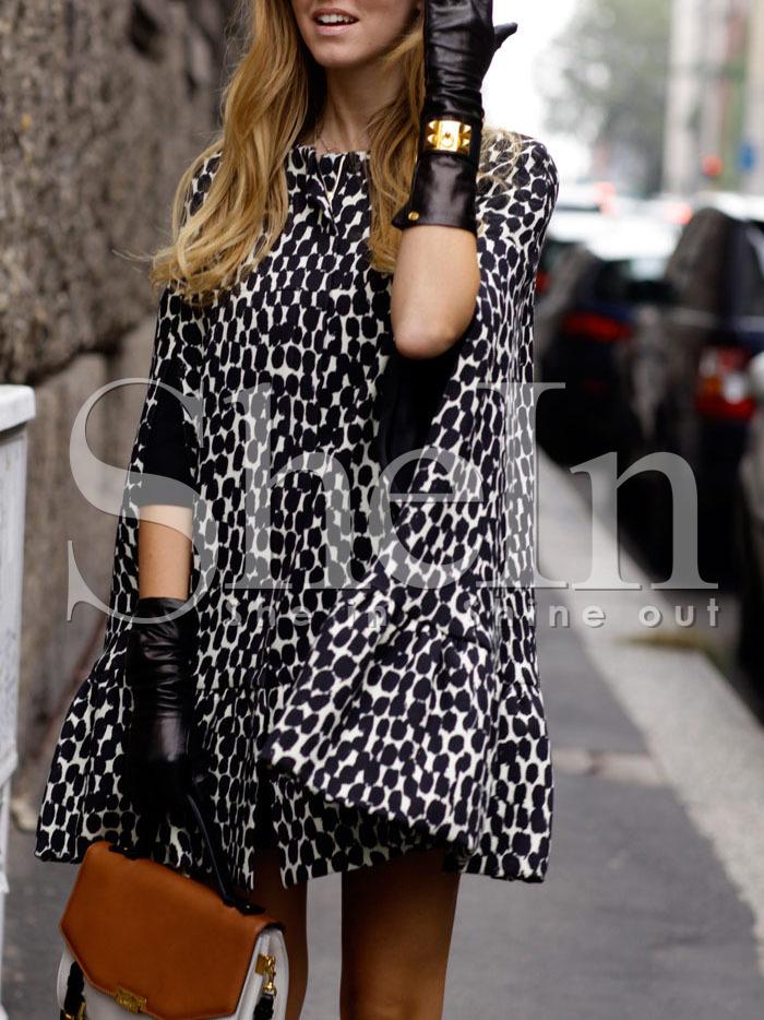 Shein Black Batwing Sleeve Polka Dot Loose Dress