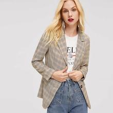 Shein Pocket & Button Front Notch Neck Plaid Coat