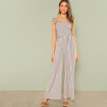 Shein Shirred Panel Wide Leg Striped Jumpsuit