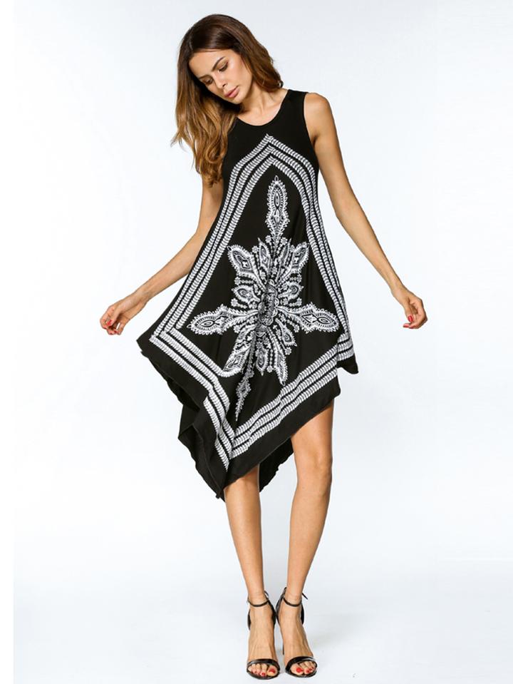 Shein Aztec Print Pointed Hem Tank Dress