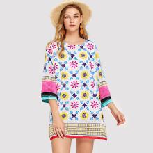 Shein Floral Embroidered Fringe Dress