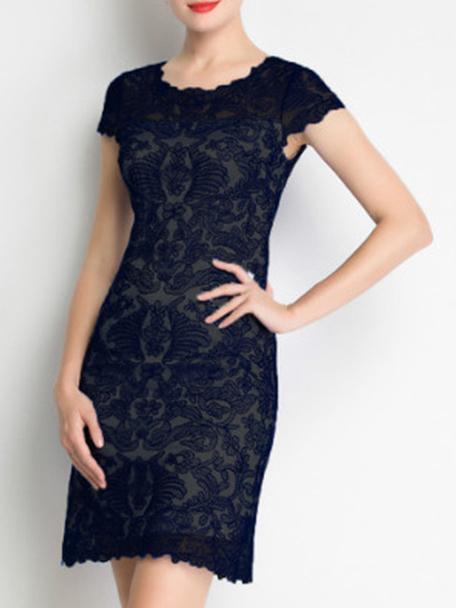 Shein Navy Gauze Disc Flowers Sheath Dress