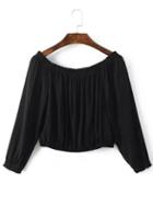 Shein Black Off The Shoulder Elastic Cuff Crop Blouse