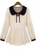 Rosewe Fine Quality Peter Pan Collar Long Sleeve T Shirts Beige