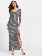Shein Contrast Striped Slit Hem Dress