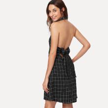 Shein Knot Open Back Checked Dress