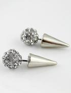 Shein Silver Spike Crystal Spherical Earrings