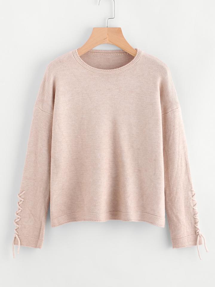Shein Lace Up Sleeve Drop Shoulder Sweater