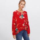 Shein Pleated Dip Hem Floral Top