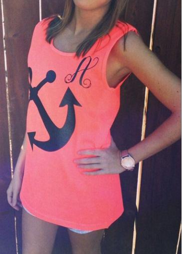 Rosewe Sleeveless Anchor Print Round Neck Tank Top