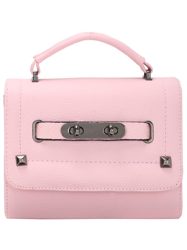Shein Pink Magnetic Twist Lock Studded Pu Bag