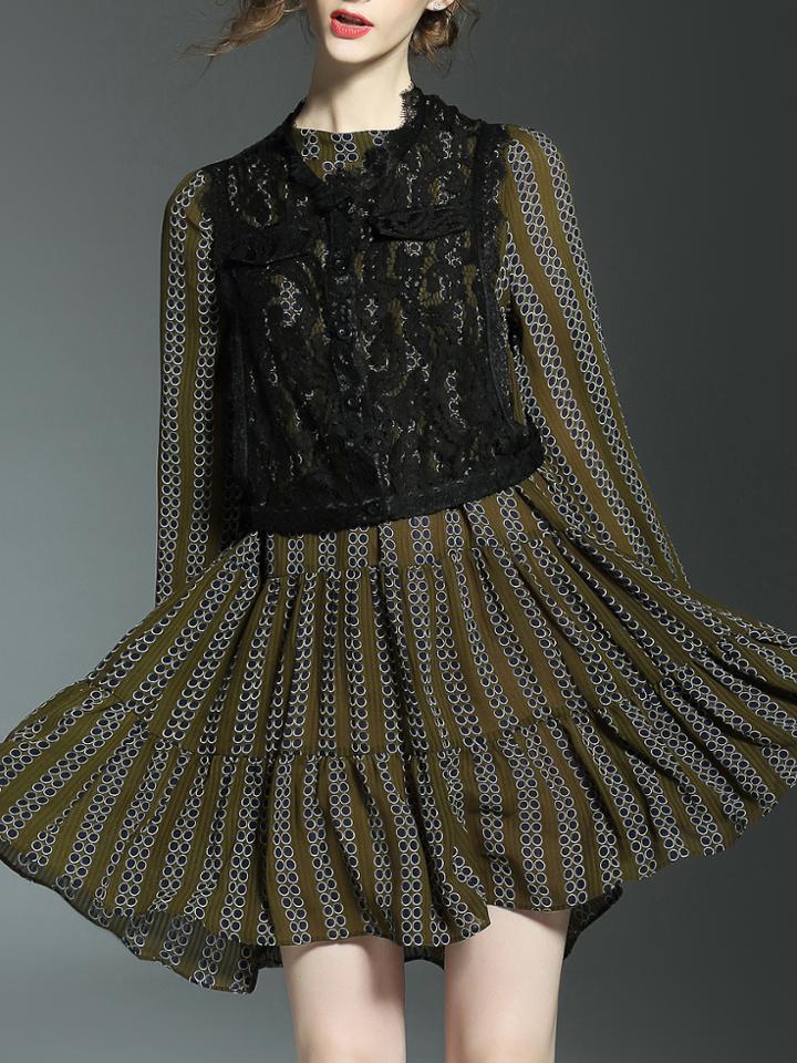 Shein Green Lace Vest Two-pieces Print Dress