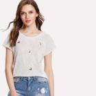 Shein Cherry Embroidered Paper Thin T-shirt