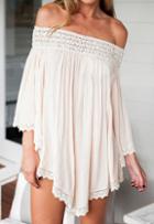 Shein Apricot Off The Shoulder Panelled Loose Dress