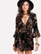 Shein Trumpet Sleeve Botanical Romper