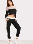 Shein Fishnet Insert Sweatshirt And Pants Set