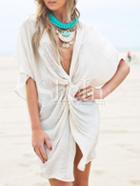 Shein Beige Plunge V-neck Twist Front Casual Dress