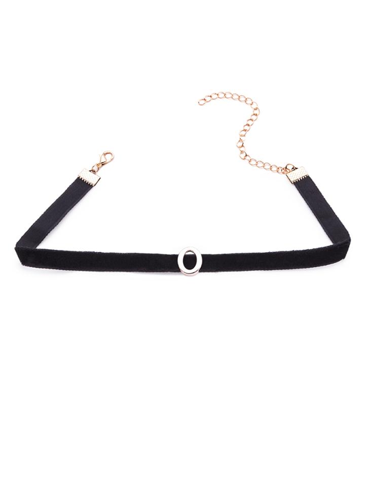 Shein Black Velvet Metal Letter Simple Choker Necklace