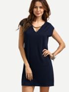 Shein V Cut Cap Sleeve Dress With Metal Bar Detail