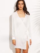 Shein White Pointed Collar Surplice Wrap Dress