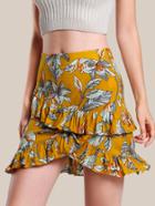 Shein Flower Print Asymmetric Frill Skirt