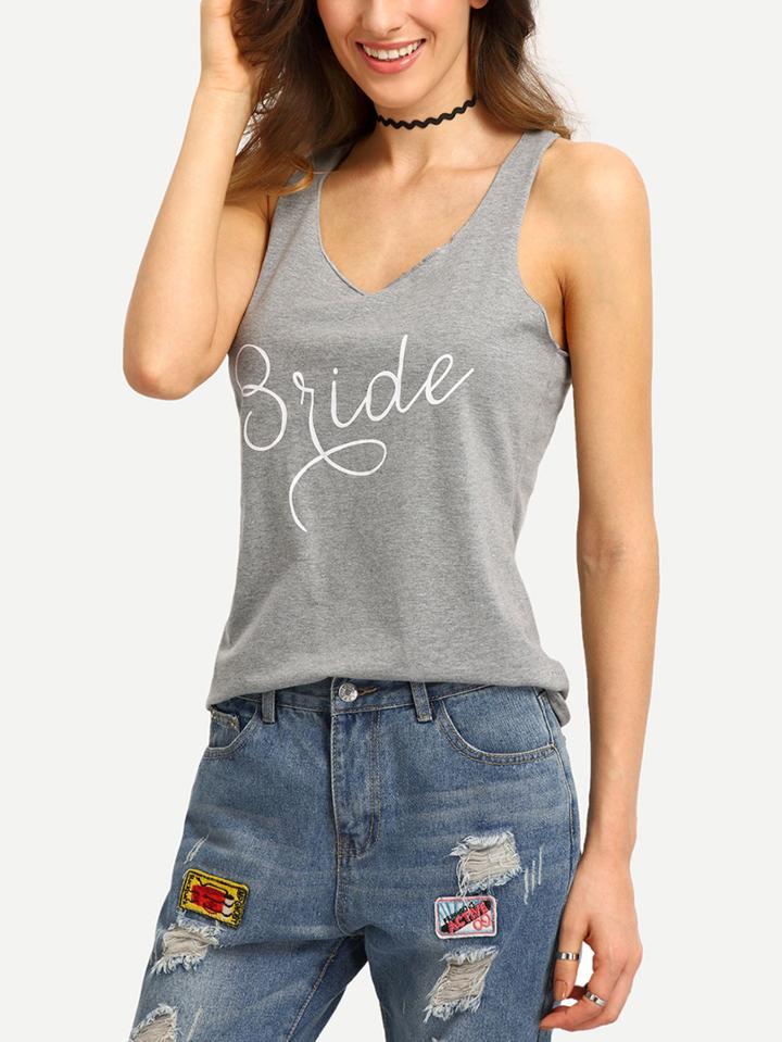 Shein Letter Print Racerback Tank Top - Grey