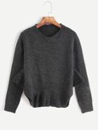 Shein Dark Grey Ruffle Hem Eyelet Sweater