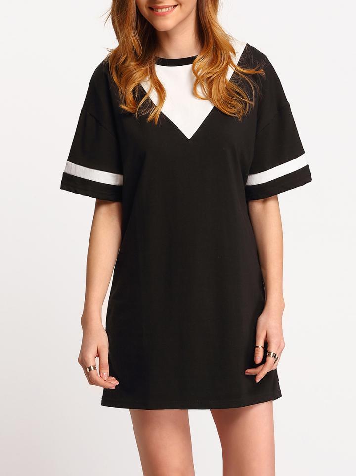 Shein Colour-block Short Sleeve Loose Tee Dress