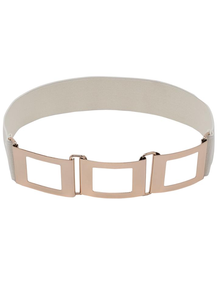 Shein Polished Interlock Buckle Off-white Elastic Belt