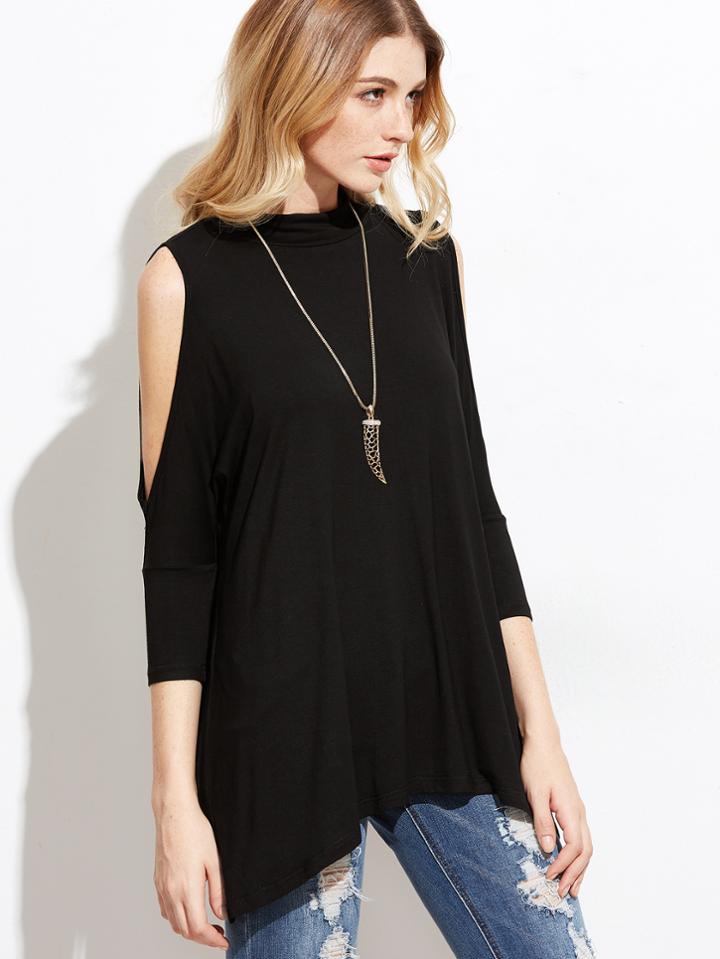 Shein Open Shoulder Keyhole Back T-shirt