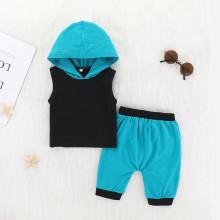 Shein Boys Cut And Sew Panel Hooded Tee With Pants