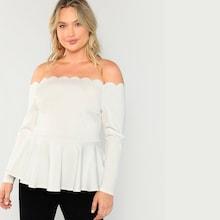 Shein Plus Off Shoulder Scalloped Trim Peplum Top