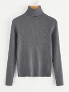 Shein Roll Neck Rib Knit Solid Sweater