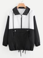 Shein Color Block Zipper Front Drawstring Hem Jacket