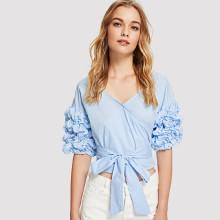 Shein Petal Applique Belted Top