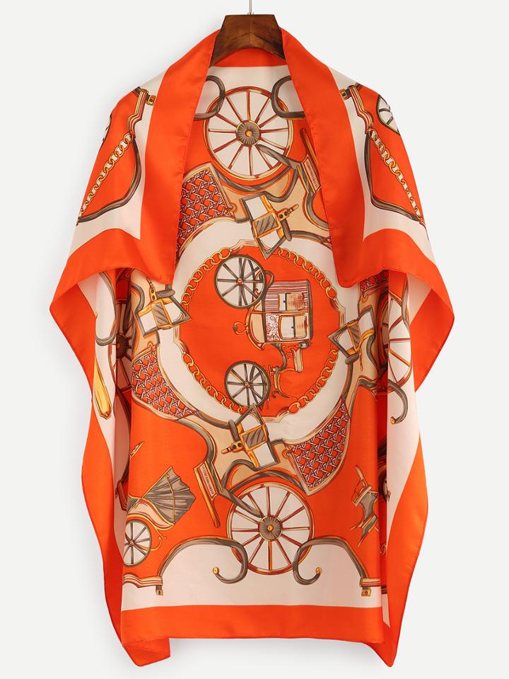 Shein Orange Royal Carriage Print Square Scarf