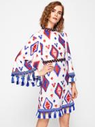 Shein Embroidery Tape And Tassel Detail Exaggerate Sleeve Dress
