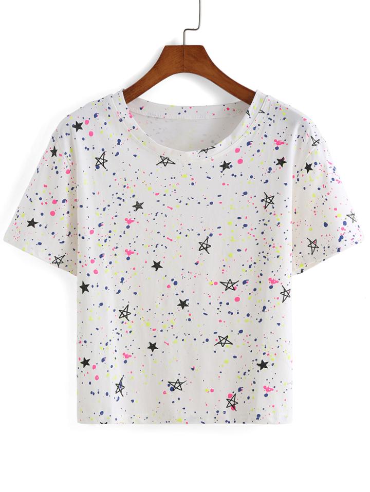 Shein Star Print White T-shirt