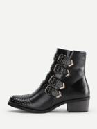Shein Buckle & Studded Design Block Heeled Boots