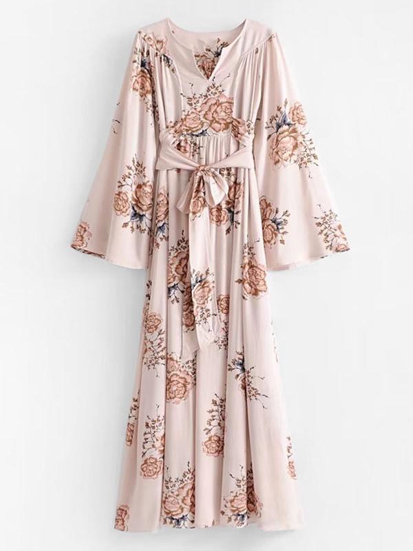 Shein Self Tie Floral Kimono Maxi Dress