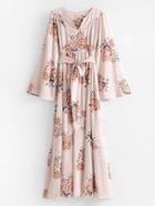 Shein Self Tie Floral Kimono Maxi Dress