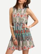 Shein Multicolor Sleeveless Vintage Print Shift Dress