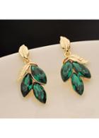 Rosewe Alloy Leaf Shape Green Rhinestone Embellished Earrings