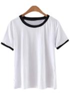 Shein White Contrast Piping Round Neck Short Sleeve T-shirt