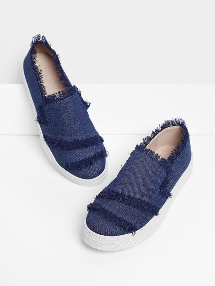 Shein Raw Trim Denim Slip On Plimsolls