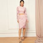 Shein Lace Contrast Mock Neck Top & Skirt Co-ord