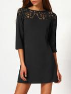 Shein Sheer Floral Lace Yoke Buttoned Keyhole Tunic Dress