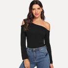 Shein Cold Shoulder Asymmetrical Neck Solid Tee
